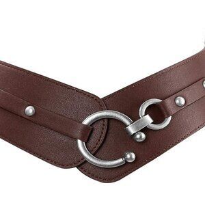 Women's Vintage Wide Elastic Waist Belt with Interlock Buckle in Style01 B-coffe
